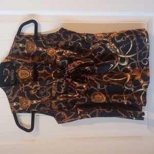 Kasper Petite Black & Gold Chains Tie Top